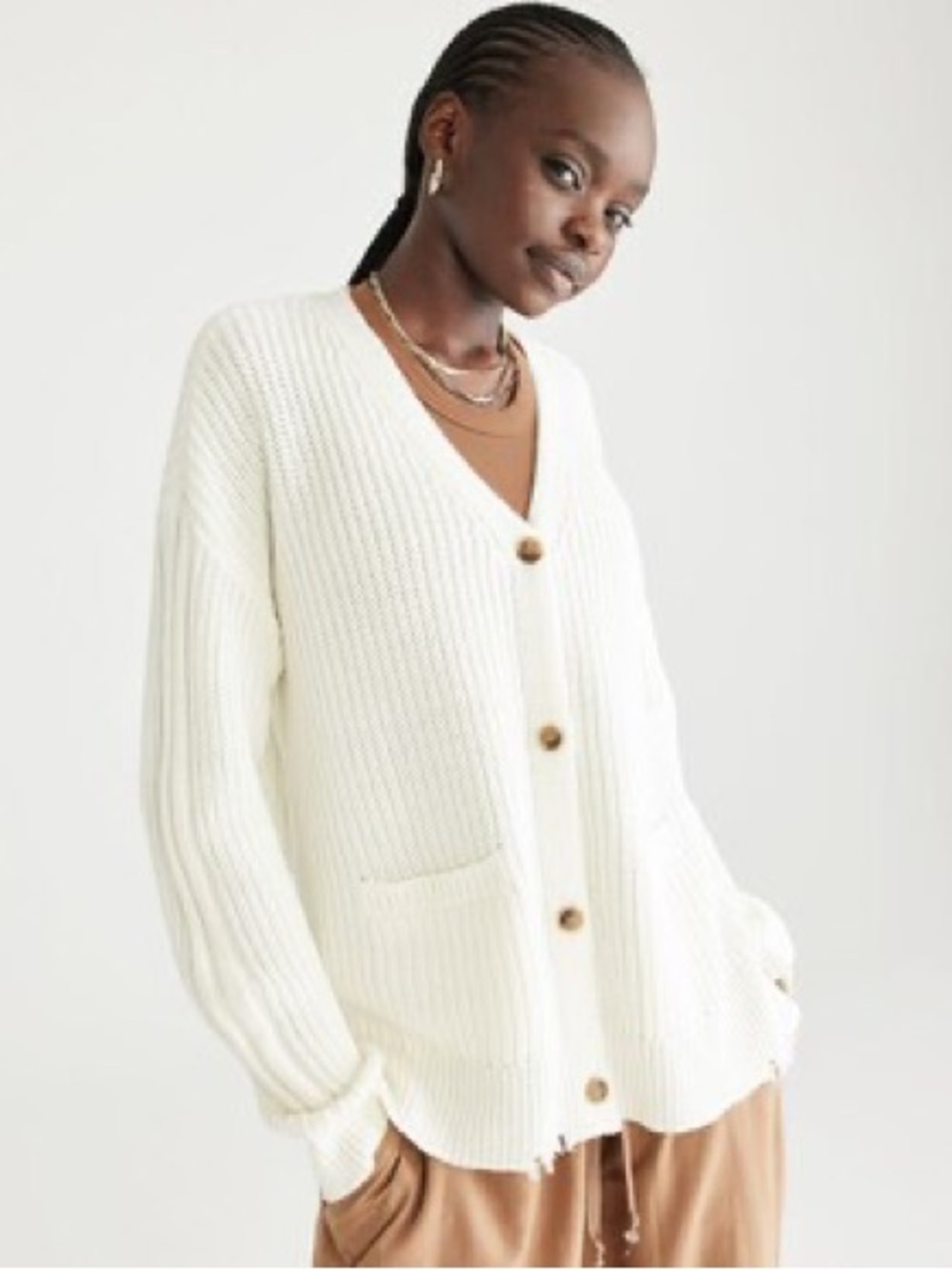 Aeropostale Distressed Rib-Knit Cardigan